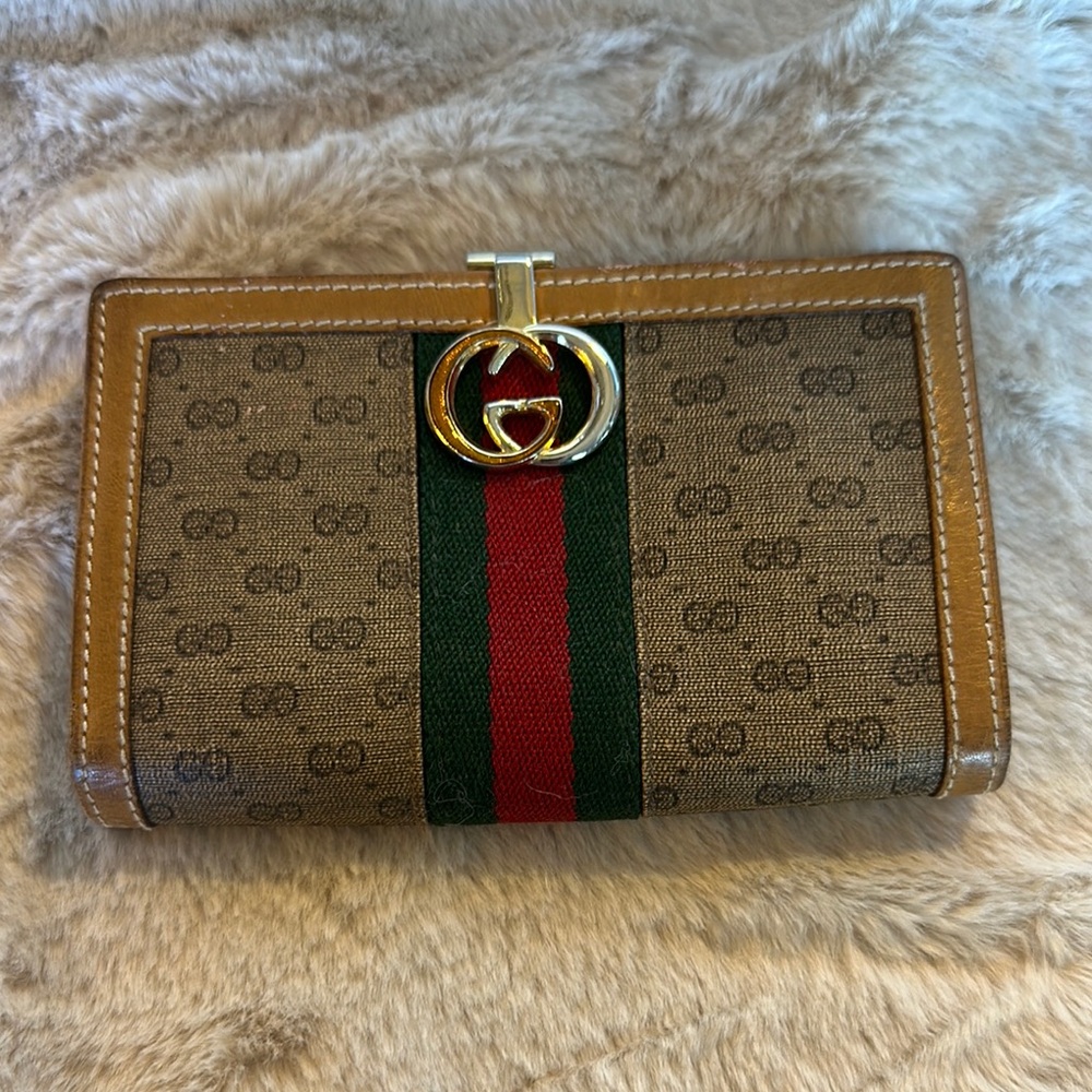 Gucci Brown Canvas Wallet with Red and Green Stripe